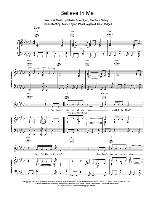 Boyzone Believe In Me sheet music notes and chords. Download Printable PDF.
