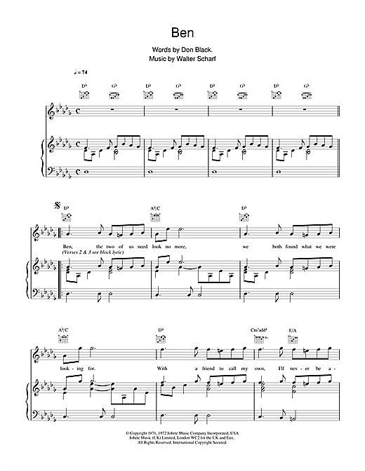 Boyzone Ben sheet music notes and chords. Download Printable PDF.