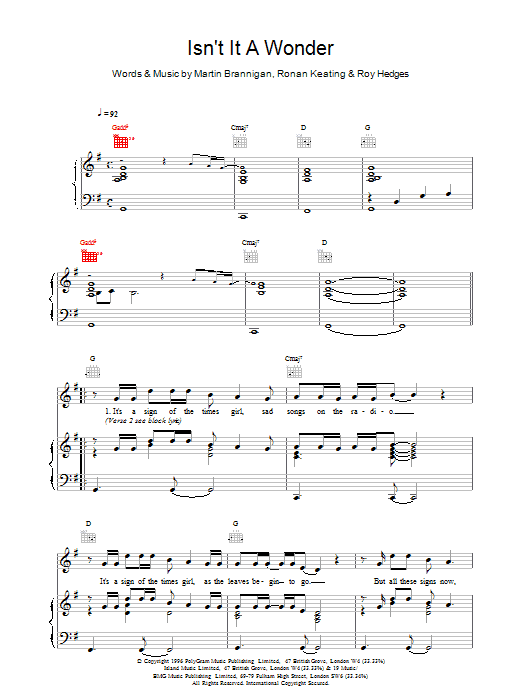 Boyzone Isn't It A Wonder sheet music notes and chords. Download Printable PDF.