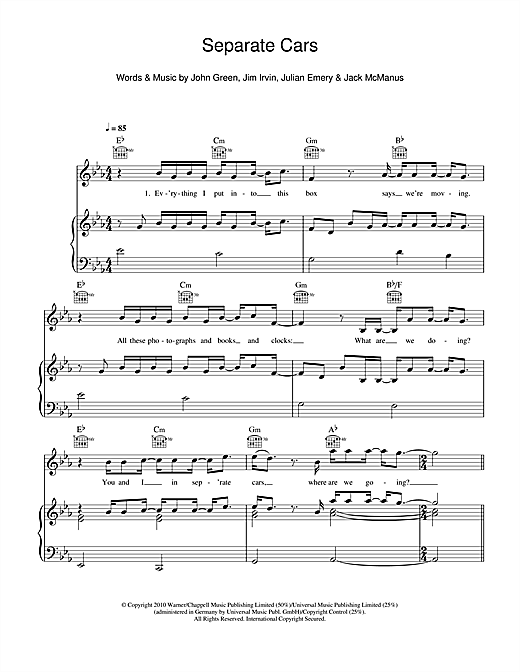 Boyzone Separate Cars sheet music notes and chords. Download Printable PDF.