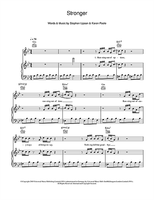 Boyzone Stronger sheet music notes and chords. Download Printable PDF.