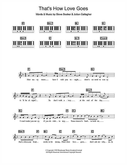 Learn to play Boyzone That's How Love Goes sheet music for Piano Chords/Lyrics in minutes. Price: 3.9900$ Boyzone That's How Love Goes sheet music notes and chords arranged for Piano Chords/Lyrics
