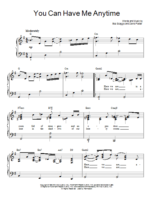 Boz Scaggs You Can Have Me Anytime sheet music notes and chords. Download Printable PDF.