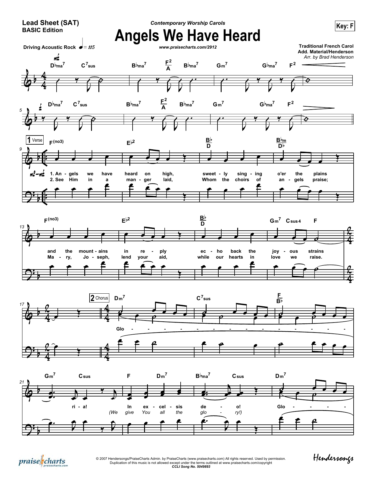 Learn to play Brad Henderson Angels We Have Heard on High sheet music for Lead Sheet / Fake Book in minutes. Price: 6.9900$ Brad Henderson Angels We Have Heard on High sheet music notes and chords arranged for Lead Sheet / Fake Book