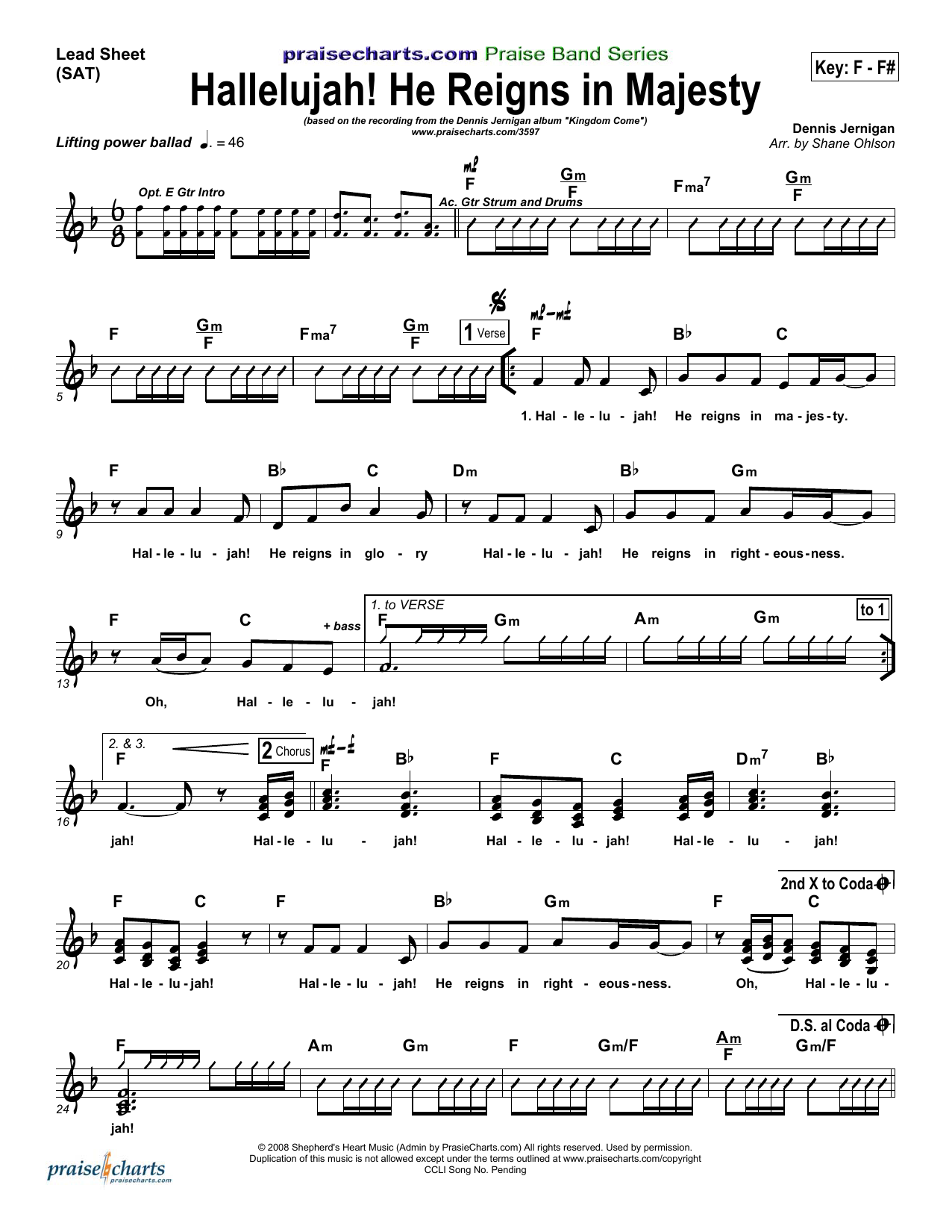 Brad Henderson Hallelujah! He Reigns in Majesty sheet music notes and chords arranged for Lead Sheet / Fake Book