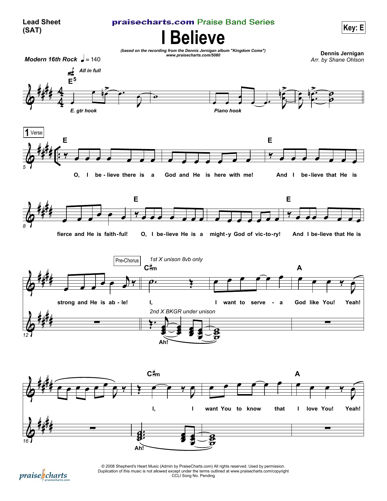 Brad Henderson I Believe sheet music notes and chords. Download Printable PDF.