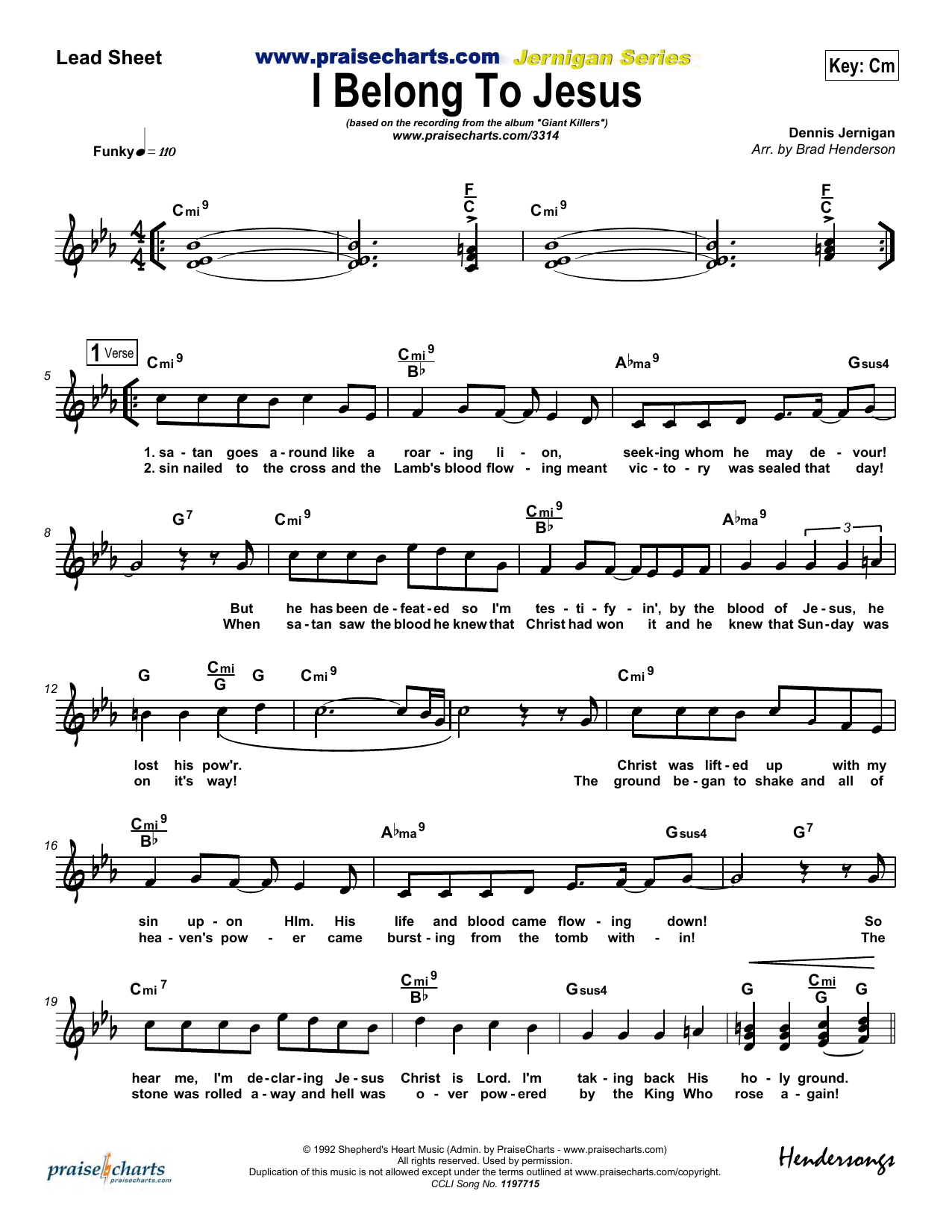 Learn to play Brad Henderson I Belong to Jesus sheet music for Lead Sheet / Fake Book in minutes. Price: 6.9900$ Brad Henderson I Belong to Jesus sheet music notes and chords arranged for Lead Sheet / Fake Book