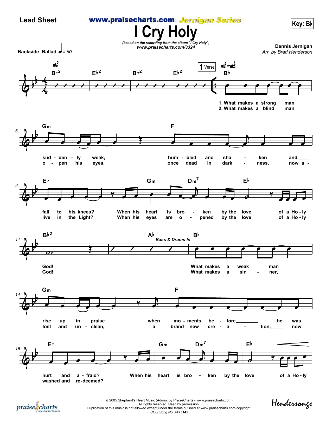 Brad Henderson I Cry Holy sheet music notes and chords. Download Printable PDF.