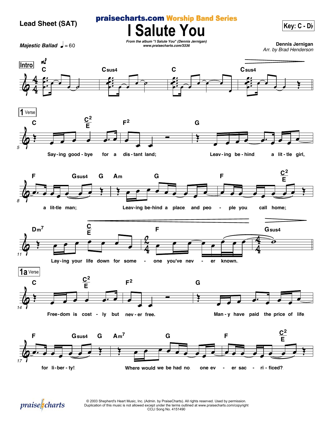 Brad Henderson I Salute You sheet music notes and chords. Download Printable PDF.