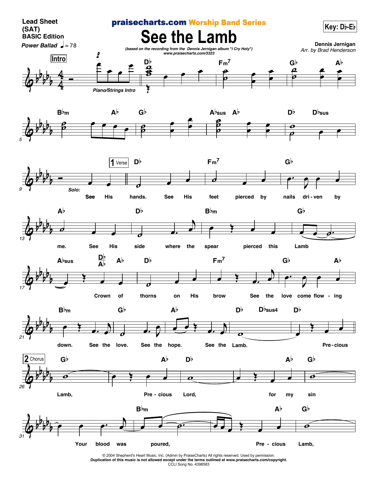 Brad Henderson See The Lamb sheet music notes and chords. Download Printable PDF.