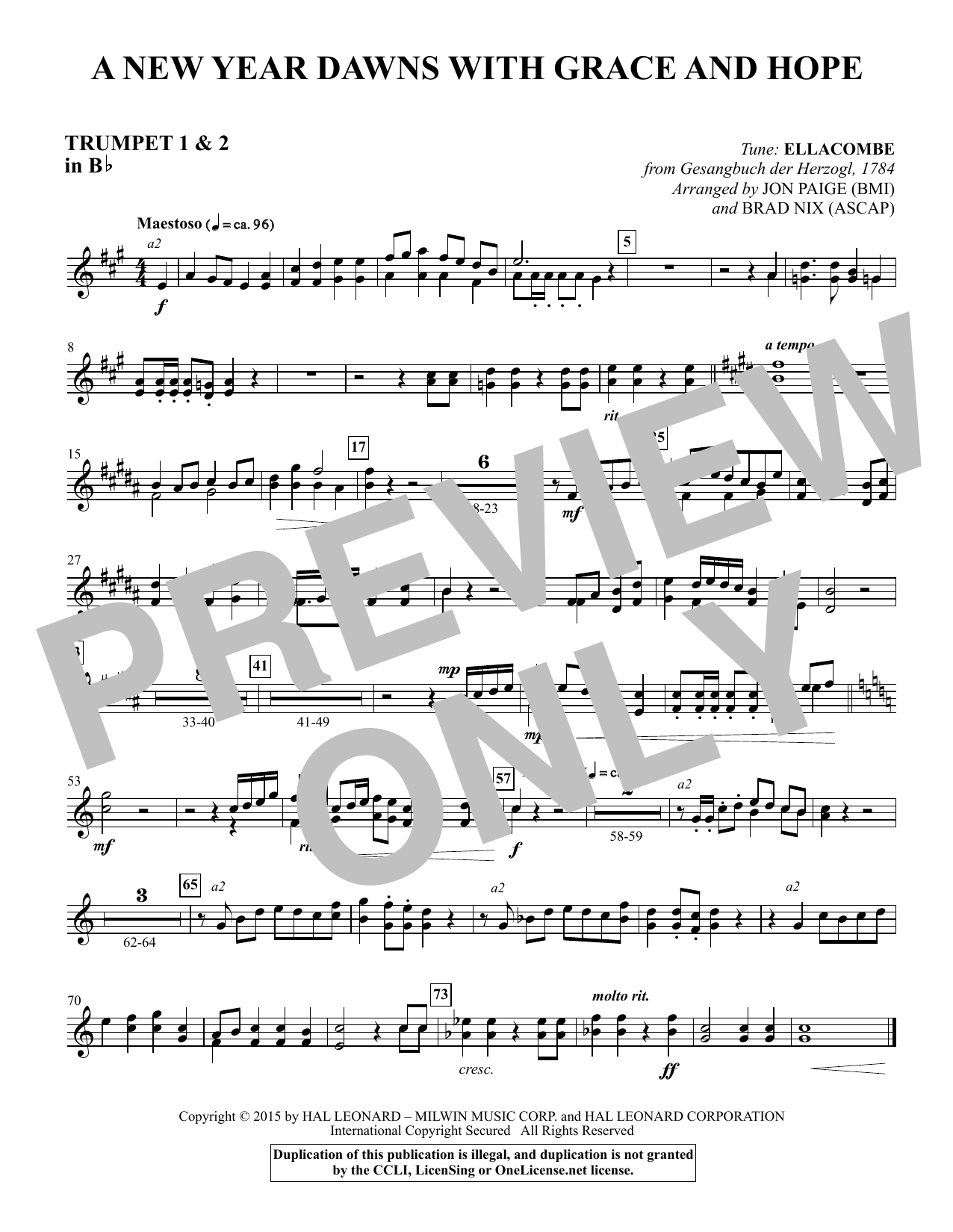 Learn to play Brad Nix A New Year Dawns with Grace and Hope - Bb Trumpet 1,2 sheet music for Choir Instrumental Pak in minutes. Brad Nix A New Year Dawns with Grace and Hope - Bb Trumpet 1,2 sheet music notes and chords. Download Printable PDF.