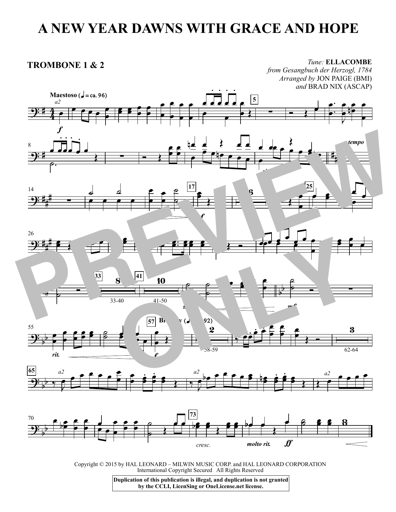 Learn to play Brad Nix A New Year Dawns with Grace and Hope - Trombone 1 & 2 sheet music for Choir Instrumental Pak in minutes. Brad Nix A New Year Dawns with Grace and Hope - Trombone 1 & 2 sheet music notes and chords. Download Printable PDF.