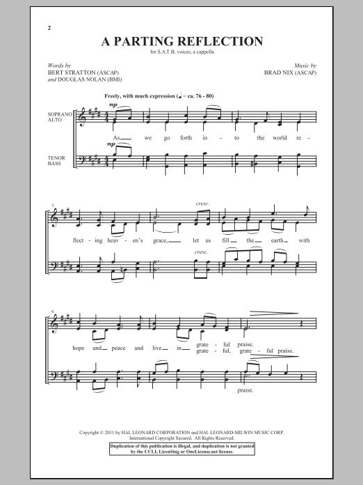 Brad Nix A Parting Reflection sheet music notes and chords. Download Printable PDF.