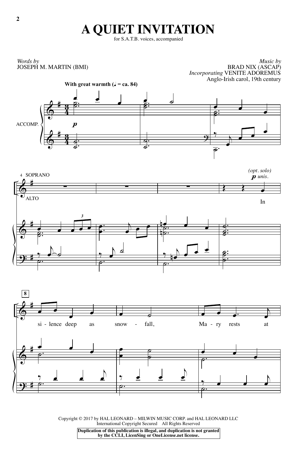 Brad Nix A Quiet Invitation sheet music notes and chords. Download Printable PDF.