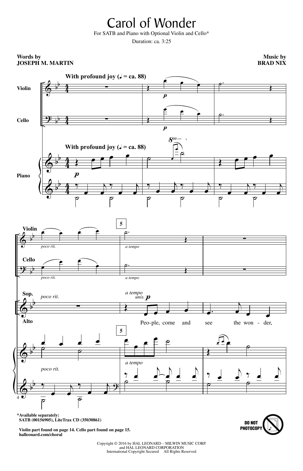 Brad Nix Carol Of Wonder sheet music notes and chords. Download Printable PDF.