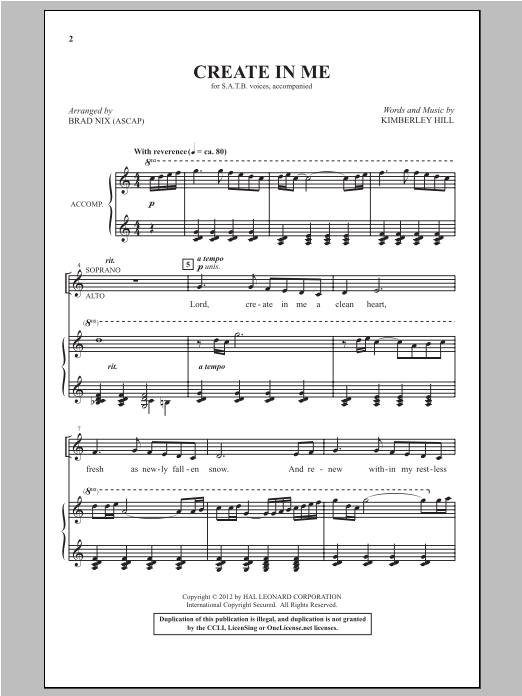 Kimberley Hill Create In Me sheet music notes and chords. Download Printable PDF.