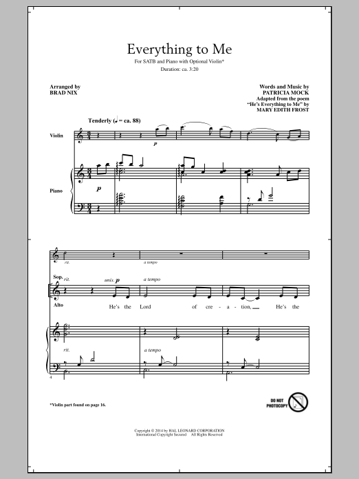 Patricia Mock Everything To Me (arr. Brad Nix) sheet music notes and chords. Download Printable PDF.