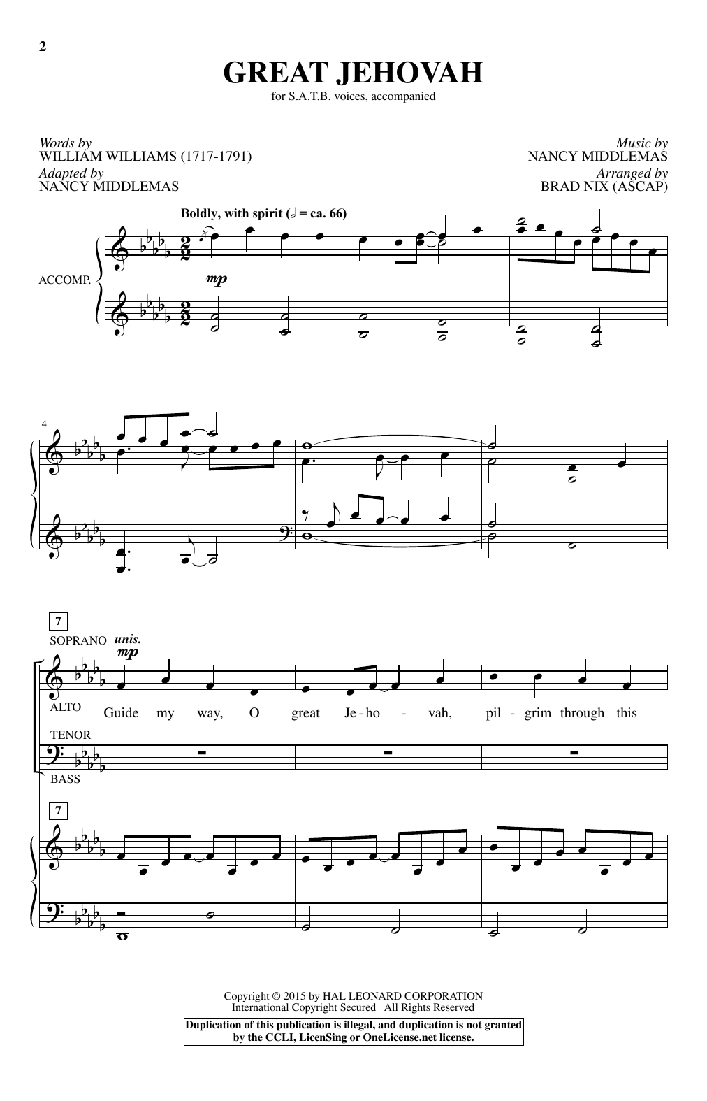 Nancy Middlemas Great Jehovah (arr. Brad Nix) sheet music notes and chords. Download Printable PDF.