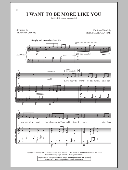 Brad Nix I Want To Be More Like You Sheet Music Pdf Notes Chords Concert Score Satb Choir Download Printable Sku