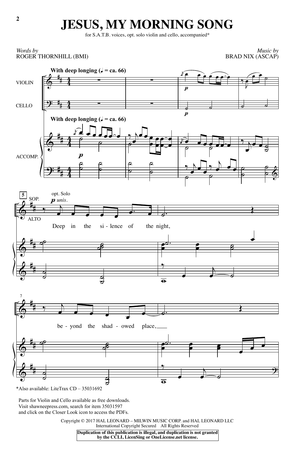 Learn to play Brad Nix Jesus, My Morning Song sheet music for SATB Choir in minutes. Price: 3.9900$ Brad Nix Jesus, My Morning Song sheet music notes and chords arranged for SATB Choir