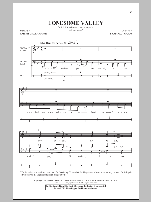 Brad Nix Lonesome Valley sheet music notes and chords. Download Printable PDF.