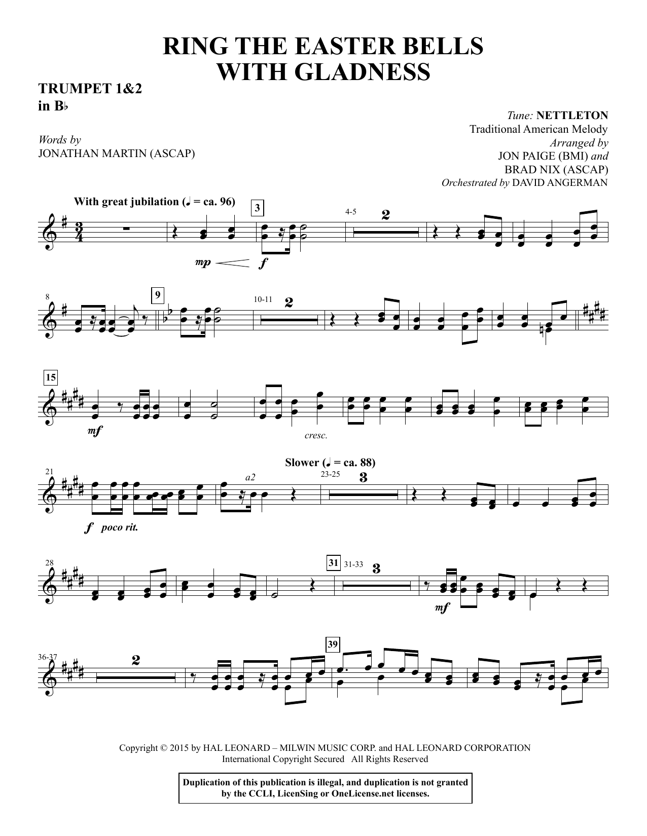 Learn to play Brad Nix Ring the Easter Bells with Gladness - Bb Trumpet 1,2 sheet music for Choir Instrumental Pak in minutes. Brad Nix Ring the Easter Bells with Gladness - Bb Trumpet 1,2 sheet music notes and chords. Download Printable PDF.