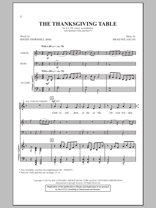 Brad Nix The Thanksgiving Table sheet music notes and chords. Download Printable PDF.