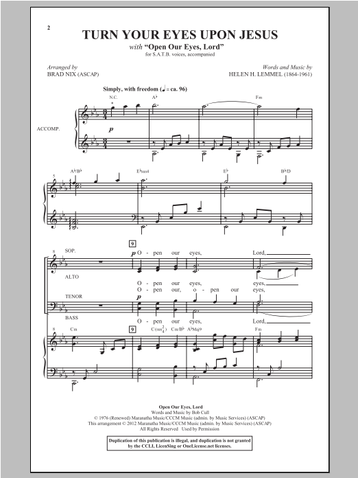 Brad Nix Turn Your Eyes Upon Jesus Sheet Music Pdf Notes Chords Concert Score Satb Choir Download Printable Sku 94052