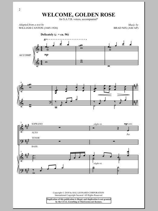 Brad Nix Welcome, Golden Rose sheet music notes and chords. Download Printable PDF.