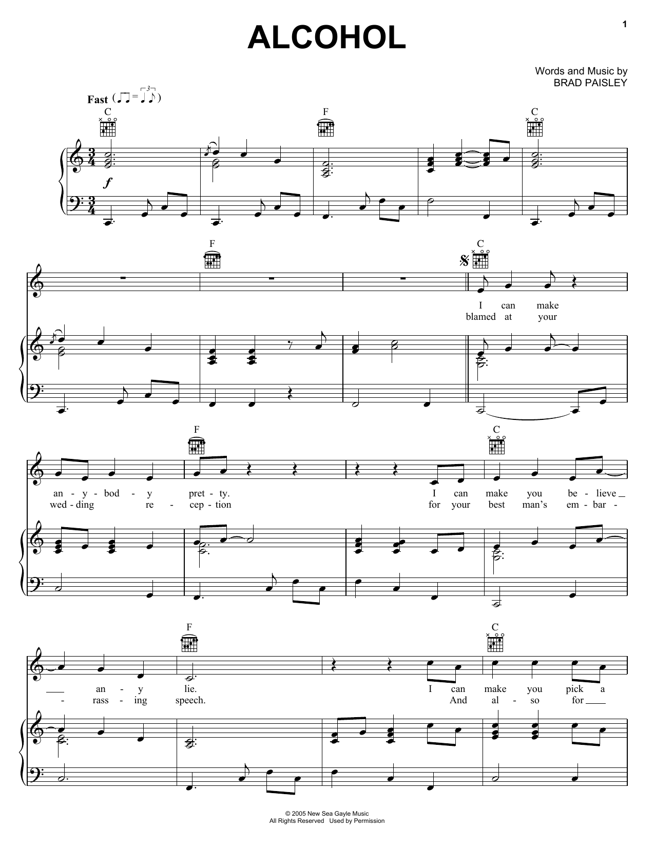 Brad Paisley Alcohol sheet music notes and chords. Download Printable PDF.