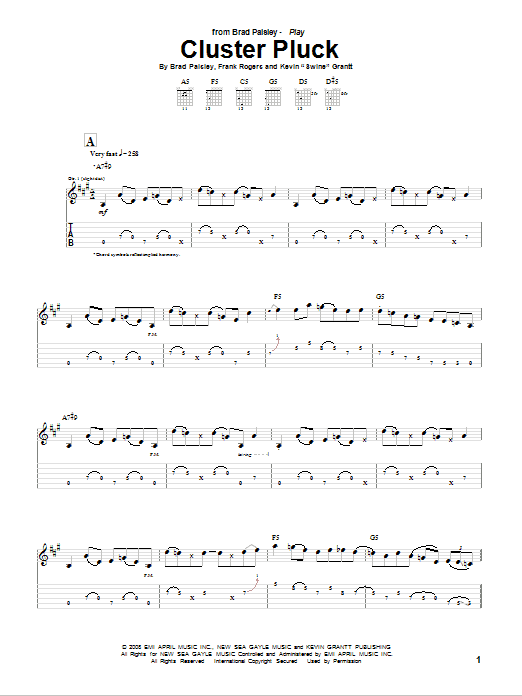 Brad Paisley Cluster Pluck sheet music notes and chords. Download Printable PDF.