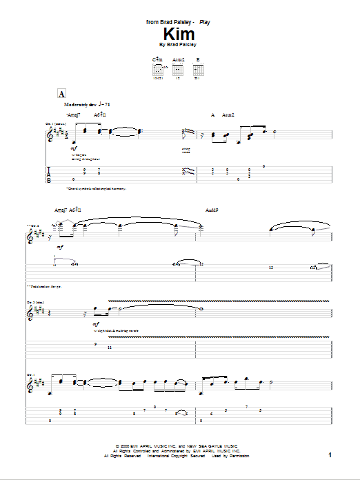 Brad Paisley Kim sheet music notes and chords. Download Printable PDF.