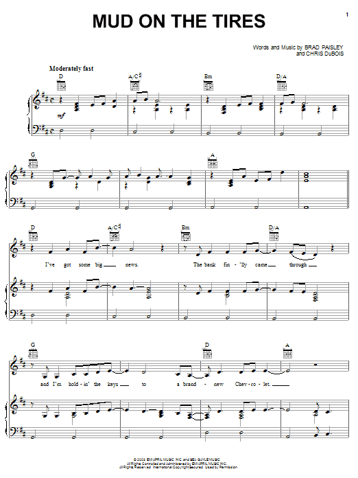 Learn to play Brad Paisley Mud On The Tires sheet music for Guitar Tab (Single Guitar) in minutes. Brad Paisley Mud On The Tires sheet music notes and chords. Download Printable PDF.