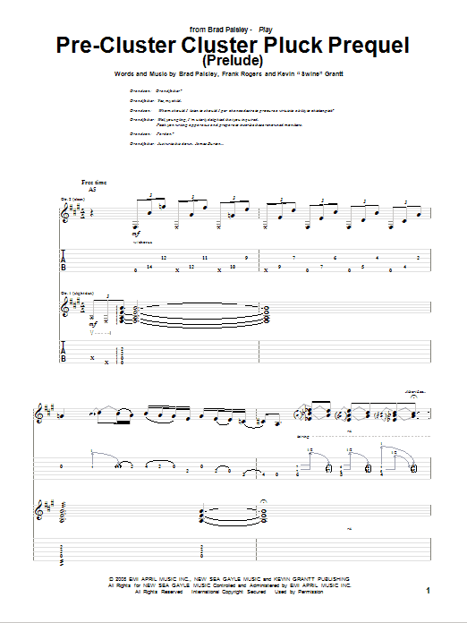 Learn to play Brad Paisley Pre-Cluster Cluster Pluck Prequel (Prelude) sheet music for Guitar Tab in minutes. Price: 7.8900$ Brad Paisley Pre-Cluster Cluster Pluck Prequel (Prelude) sheet music notes and chords arranged for Guitar Tab