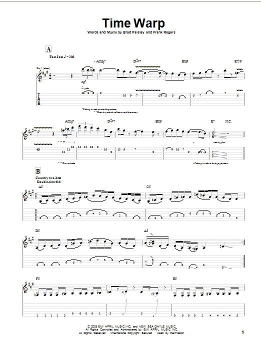 Learn to play Brad Paisley Time Warp sheet music for Guitar Tab in minutes. Price: 7.8900$ Brad Paisley Time Warp sheet music notes and chords arranged for Guitar Tab