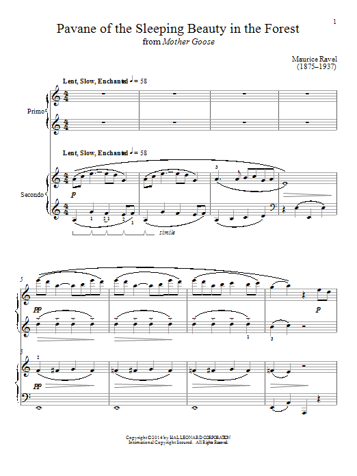Learn to play Bradley Beckman Pavane Of The Sleeping Beauty In The Forest sheet music for Piano Duet in minutes. Bradley Beckman Pavane Of The Sleeping Beauty In The Forest sheet music notes and chords