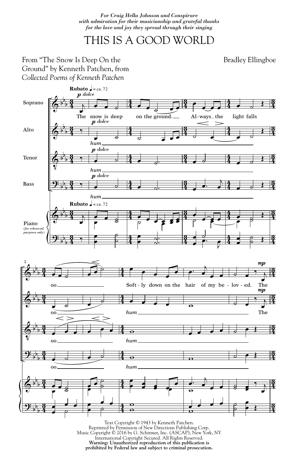 Learn to play Bradley Ellingboe This Is A Good World sheet music for SATB Choir in minutes. Price: 3.9900$ Bradley Ellingboe This Is A Good World sheet music notes and chords arranged for SATB Choir