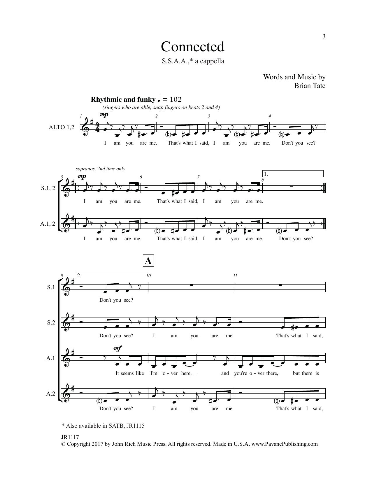 Brain Tate Connected sheet music notes and chords. Download Printable PDF.