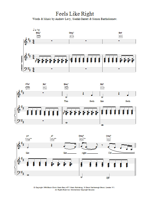 The Brand New Heavies Feels Like Right sheet music notes and chords. Download Printable PDF.