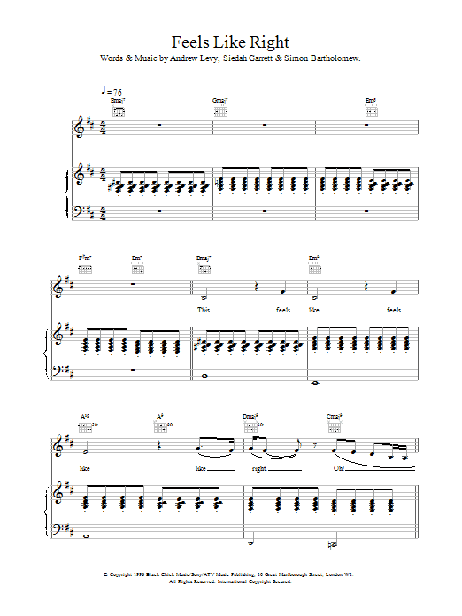 Learn to play The Brand New Heavies Feels Like Right sheet music for Piano, Vocal & Guitar in minutes. Price: 6.9900$ The Brand New Heavies Feels Like Right sheet music notes and chords. Download Printable PDF.