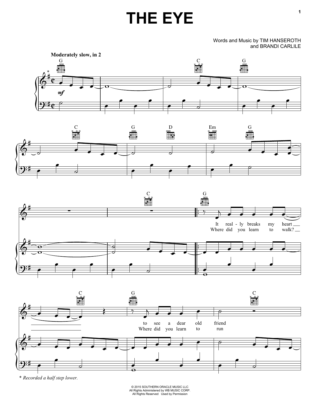 Brandi Carlile The Eye sheet music notes and chords. Download Printable PDF.