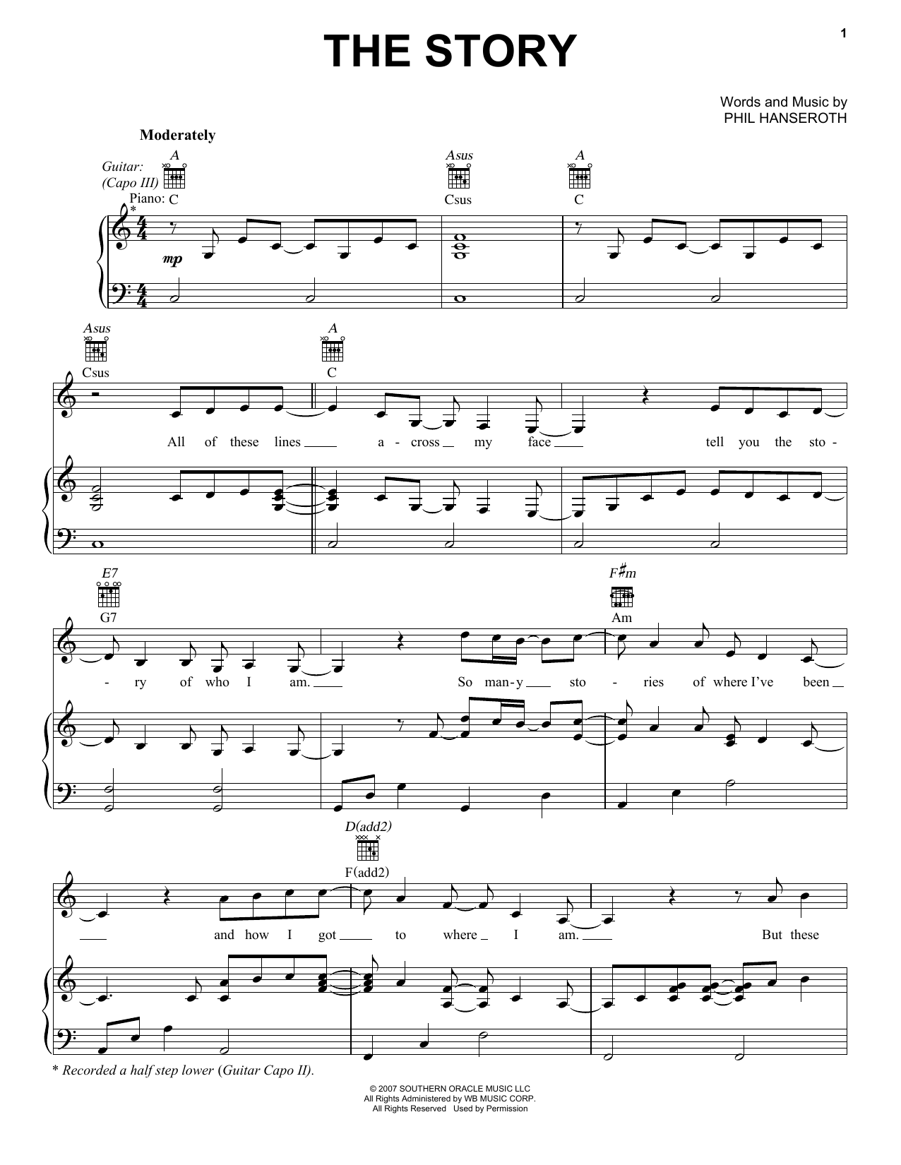 Brandi Carlile The Story Sheet Music PDF Chords 6 Page Piano 