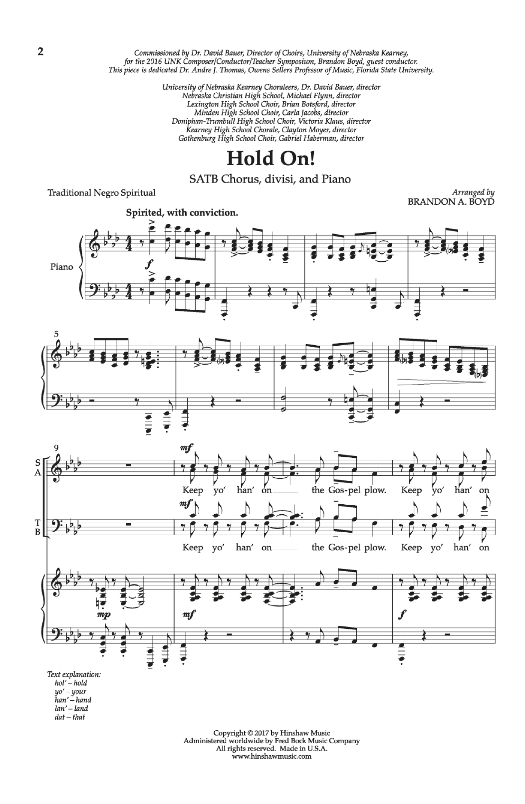 Brandon A. Boyd Hold On! sheet music notes and chords. Download Printable PDF.