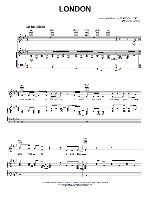 Brandon Heath London sheet music notes and chords. Download Printable PDF.