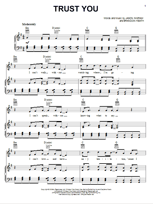 Brandon Heath Trust You sheet music notes and chords. Download Printable PDF.