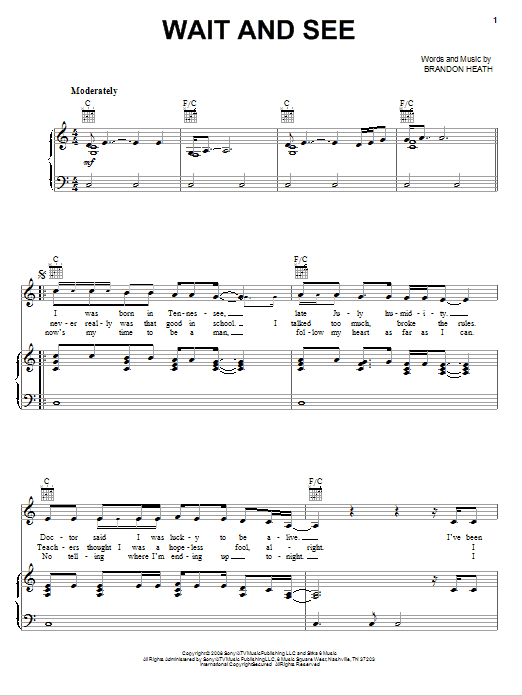 Brandon Heath Wait And See sheet music notes and chords. Download Printable PDF.