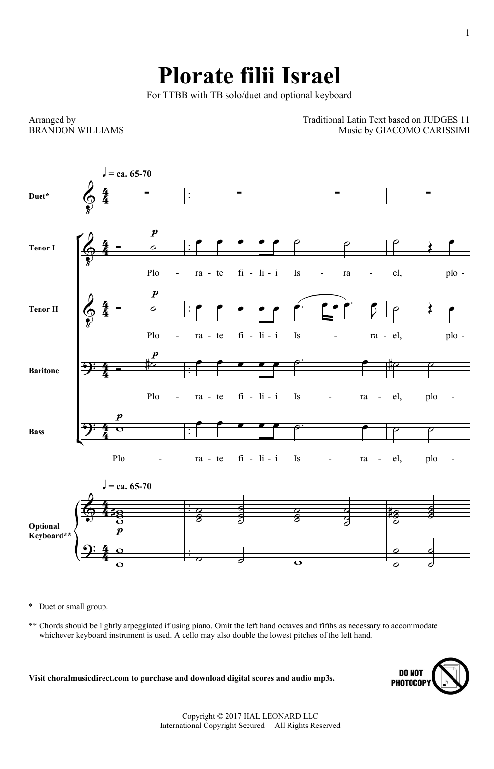 Learn to play Brandon Williams Plorate Filii Israel sheet music for TTBB Choir in minutes. Price: 3.9900$ Brandon Williams Plorate Filii Israel sheet music notes and chords arranged for TTBB Choir