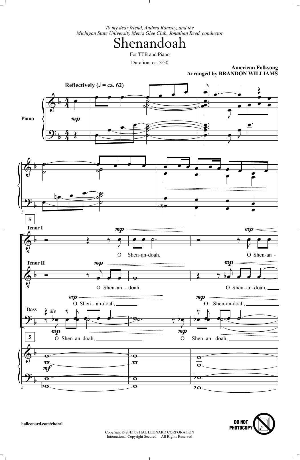 Traditional American Folksong Shenandoah (arr. Brandon Williams) sheet music notes and chords. Download Printable PDF.