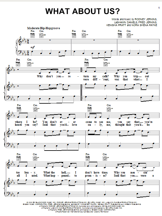 Brandy What About Us? sheet music notes and chords. Download Printable PDF.