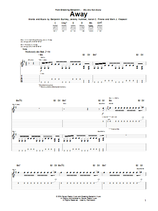 Breaking Benjamin Away sheet music notes and chords. Download Printable PDF.